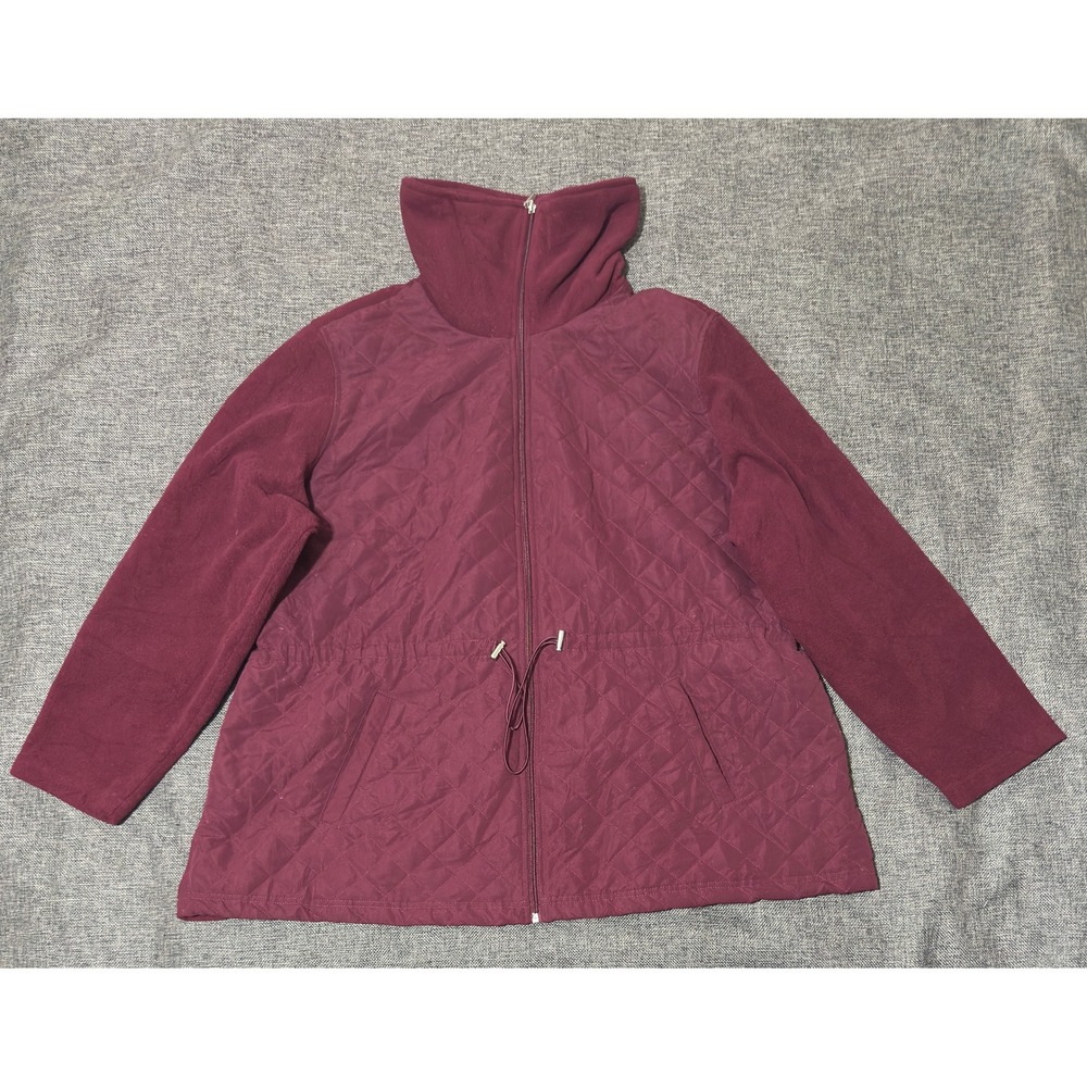 Karen Scott Woman 3X Jacket Quilted Fleece Burgundy Full Zip Drawstring